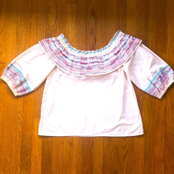 Anthropologie PARKER Jenay Off shoulder Embroidered Peasant Cotton Blouse Size S - Picture 2 of 9